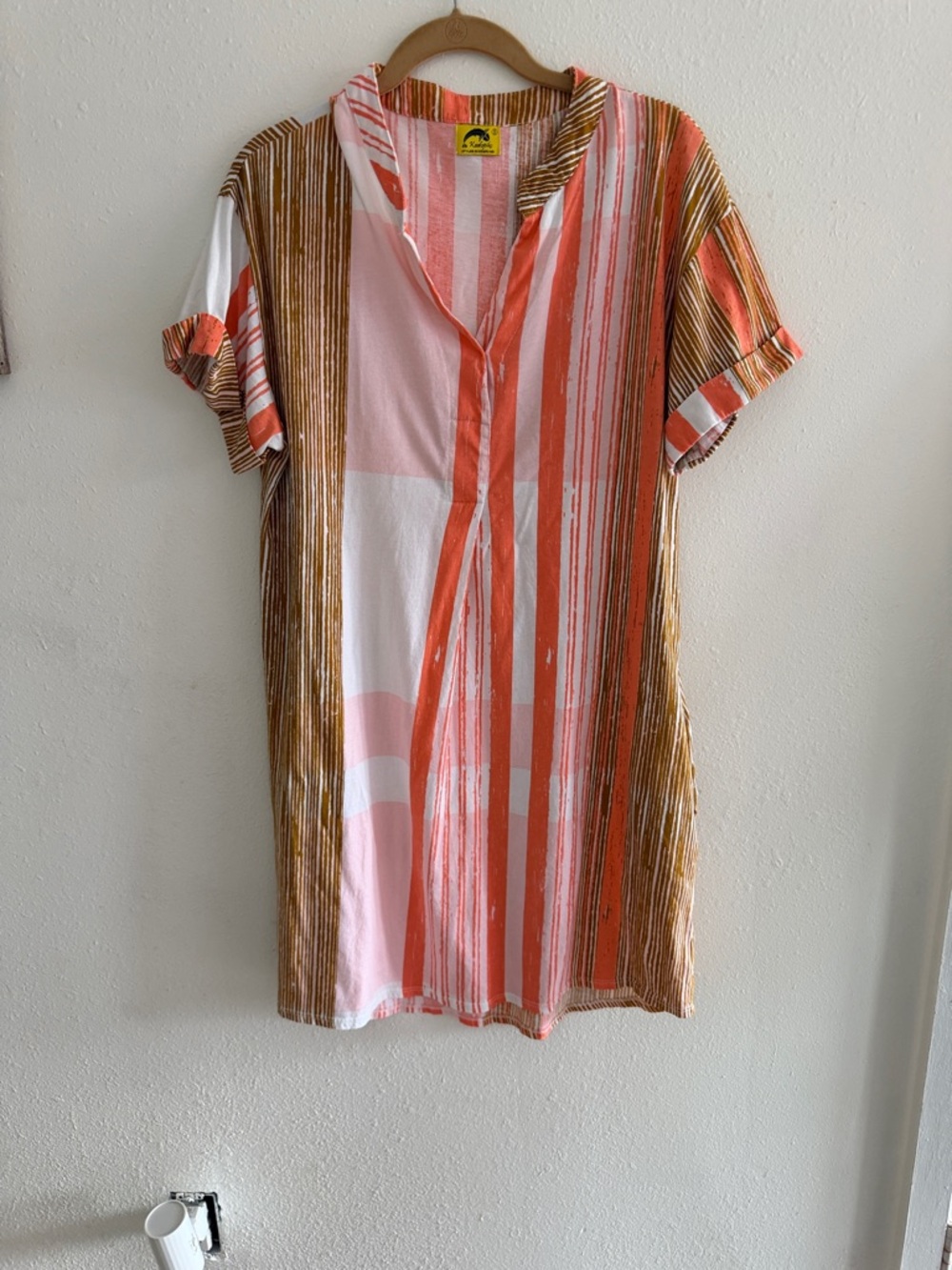 Striped High-Low Women's Dress in Coral and White